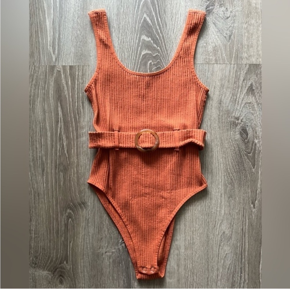 Orange/Brown Bodysuit with Belt
